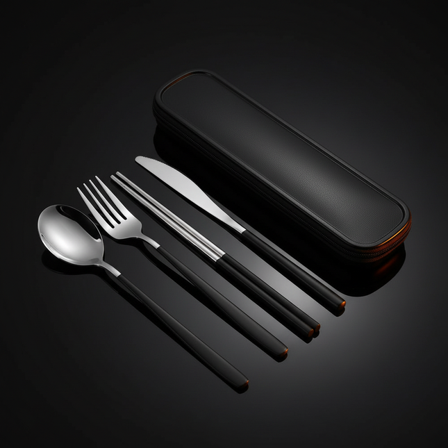 Black Silver Cutlery Set