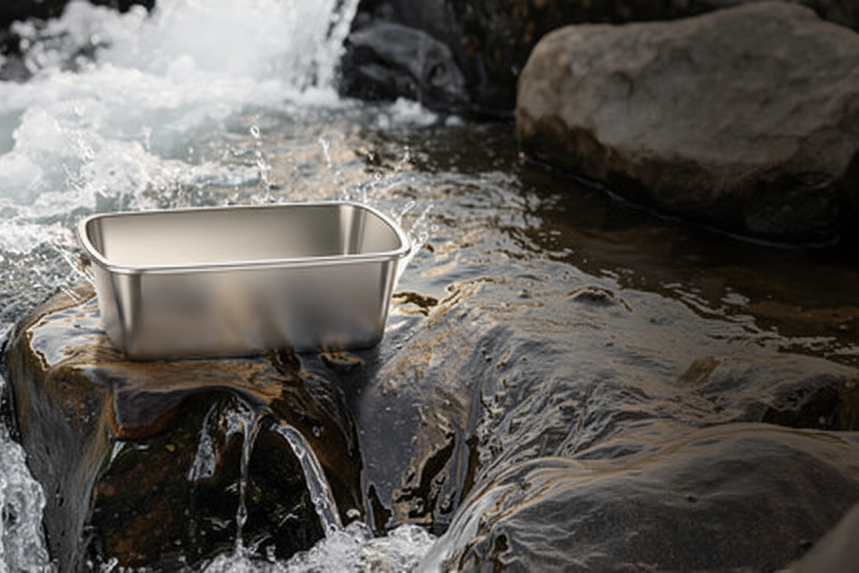 Stainless steel liner in water without text